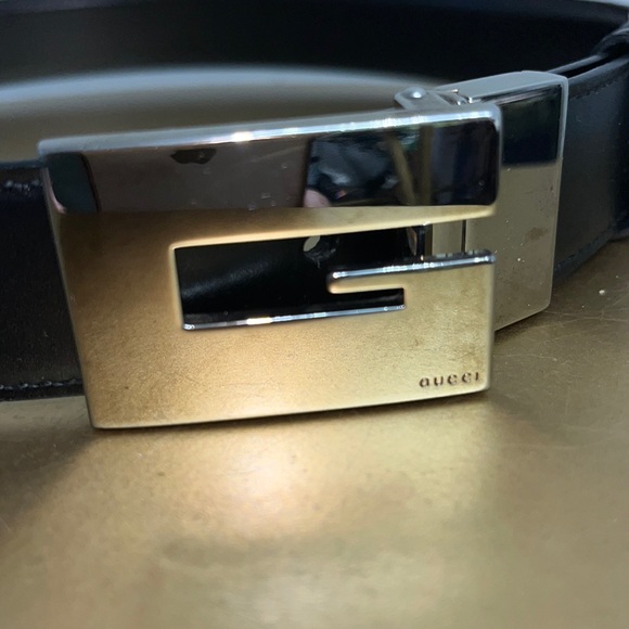 Vintage Gucci Belt Black Leather with Silver Buckle Logo Size 30 - Picture 2 of 7